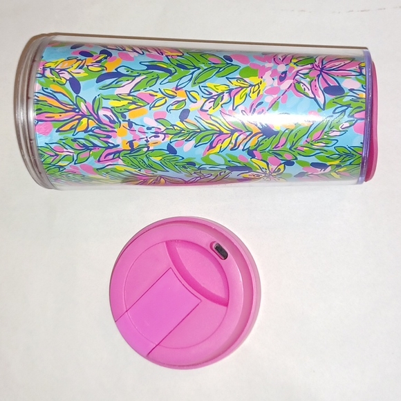 Lilly Pulitzer Hot Spot multi print Fall 2014 pink lid 16 oz Travel Cup - Picture 14 of 17